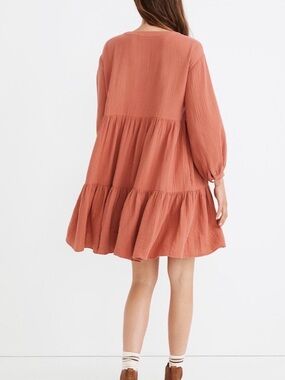 NEW Madewell Lightspun Colette Mini Dress Gauze Tiered Oversized Boxy 3/4 Sleeve